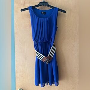 by & by Royal Blue Mini Dress with Striped Belt